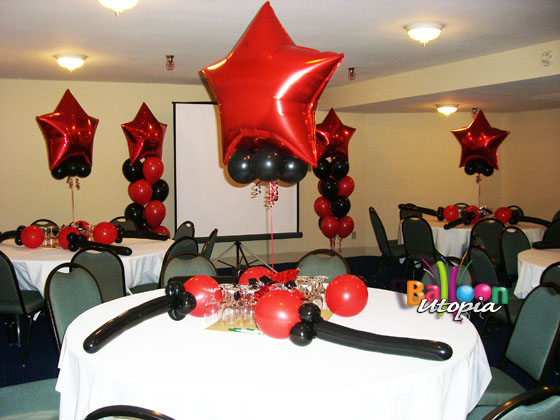 Lively decor and balloon noisemakers made this sales rally for Verizon Wireless employees a sure motivator.